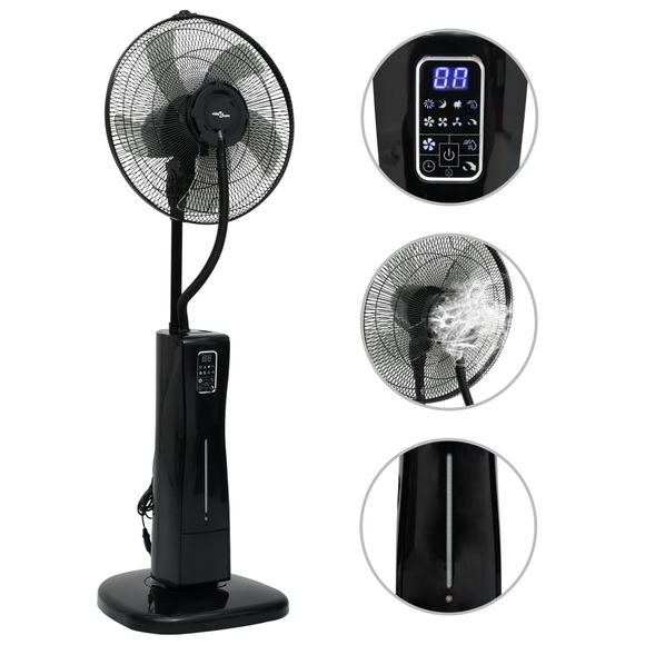 vidaXL Sprühnebel-Standventilator mit Fernbedienung Schwarz