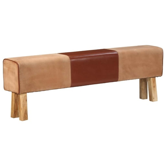 vidaXL Sitzbank Turnbock-Design 160cm Braun Echtleder Mango Massivholz