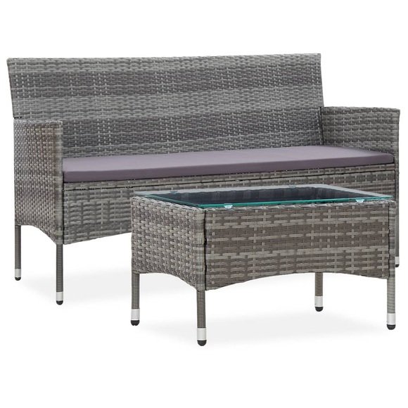 vidaXL 2-tlg. Garten-Lounge-Set mit Auflage Poly Rattan Grau
