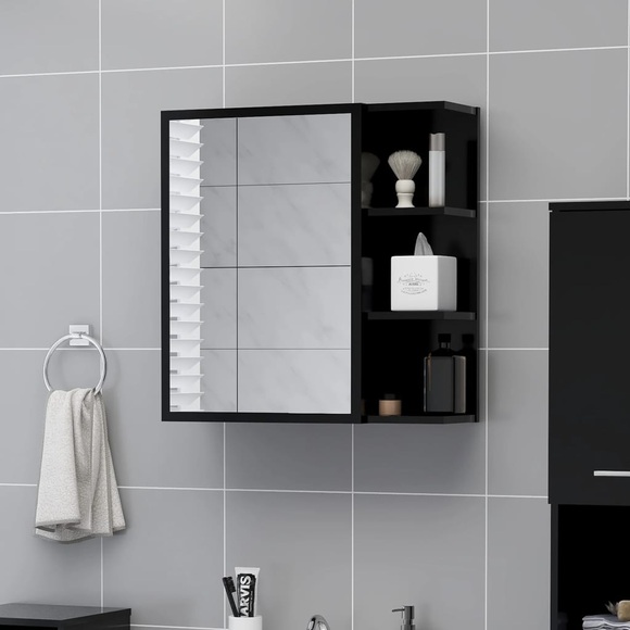 vidaXL Bad-Spiegelschrank Schwarz 62,5x20,5x64 cm Spanplatte
