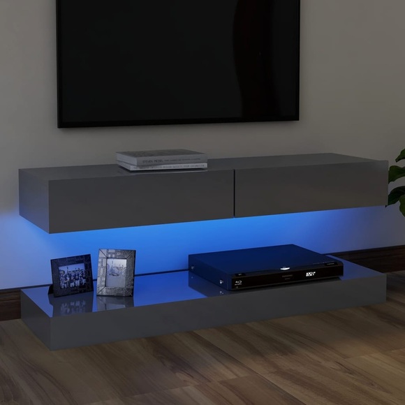 vidaXL TV-Schrank mit LED-Leuchten Hochglanz-Grau 120x35 cm