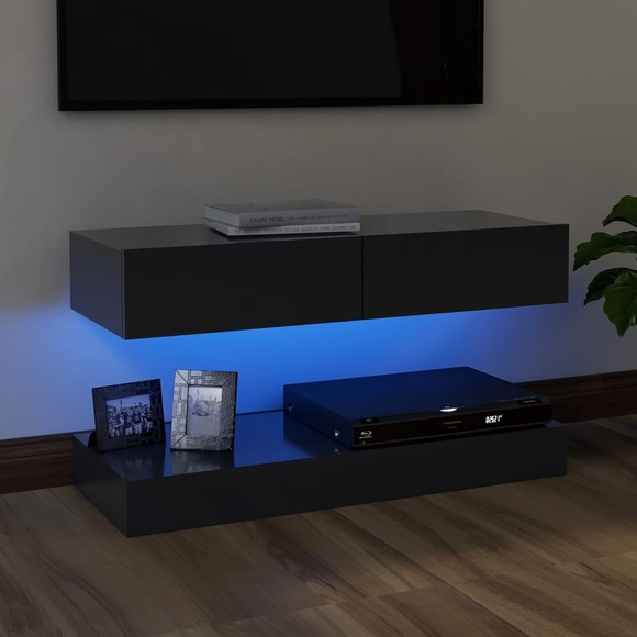 vidaXL TV-Schrank mit LED-Leuchten Grau 90x35 cm