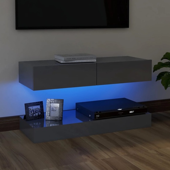 vidaXL TV-Schrank mit LED-Leuchten Hochglanz-Grau 90x35 cm