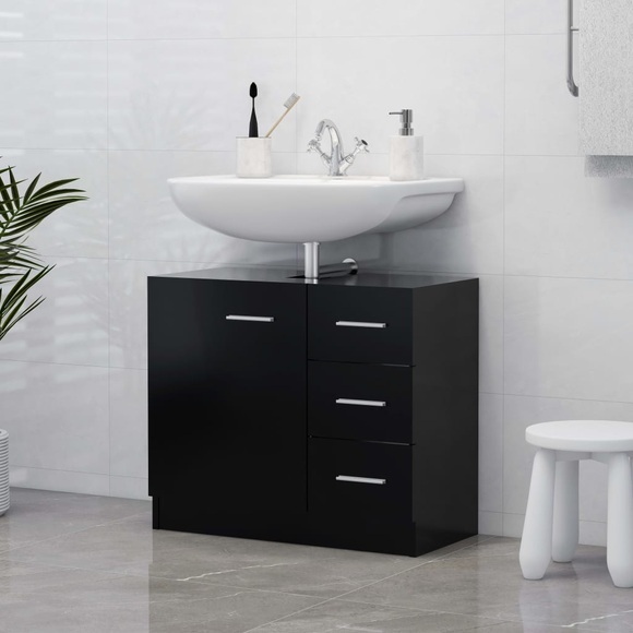 vidaXL Waschbeckenunterschrank Schwarz 63x30x54 cm Spanplatte