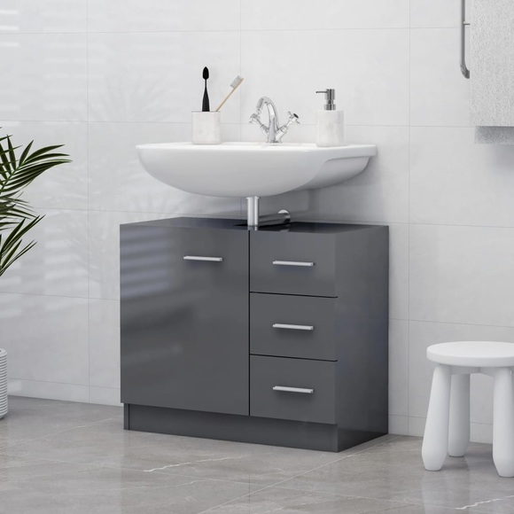 vidaXL Waschbeckenunterschrank Hochglanz-Grau 63x30x54 cm Spanplatte