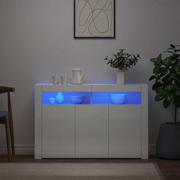vidaXL Sideboard mit LED-Leuchten Hochglanz-Weiß 115,5x30x75 cm