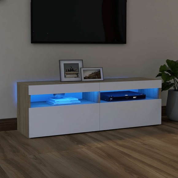 vidaXL TV-Schrank mit LED-Leuchten Weiß Sonoma-Eiche 120x35x40 cm