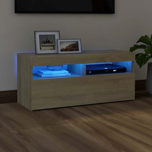 vidaXL TV-Schrank mit LED-Leuchten Sonoma-Eiche 90x35x40 cm