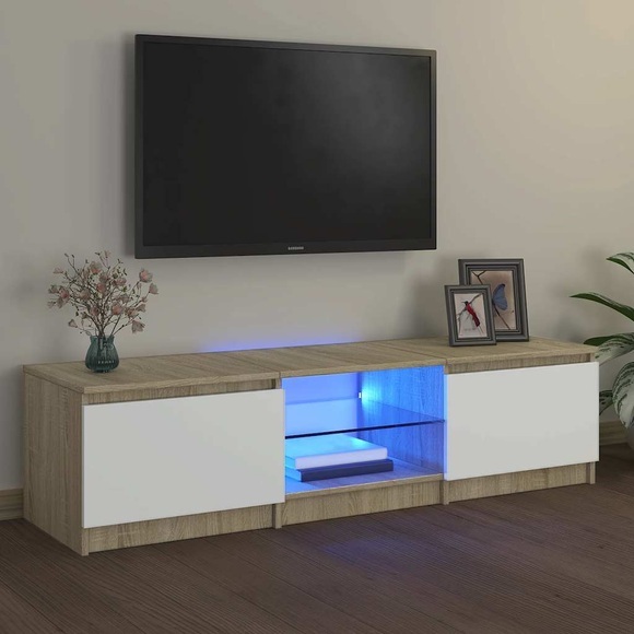 vidaXL TV-Schrank mit LED-Leuchten Weiß Sonoma-Eiche 140x40x35,5 cm