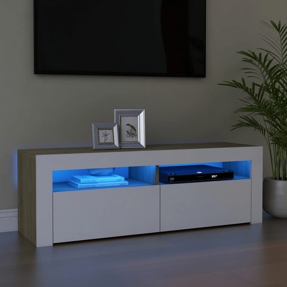 vidaXL TV-Schrank mit LED-Leuchten Weiß Sonoma-Eiche 120x35x40 cm