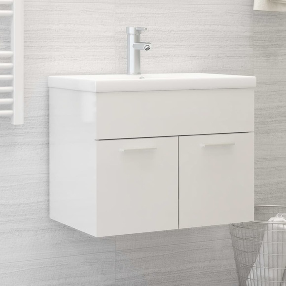 vidaXL Waschbeckenunterschrank Hochglanz-Weiß 60x38,5x46 cm Spanplatte