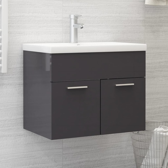 vidaXL Waschbeckenunterschrank Hochglanz-Grau 60x38,5x46 cm Spanplatte