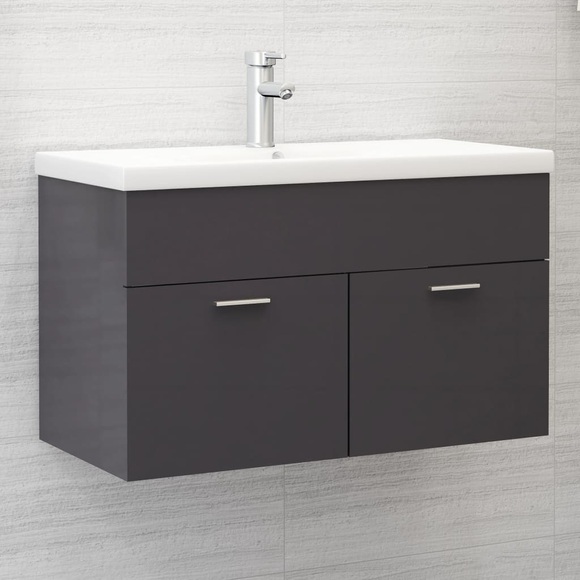vidaXL Waschbeckenunterschrank Hochglanz-Grau 80x38,5x46 cm Spanplatte