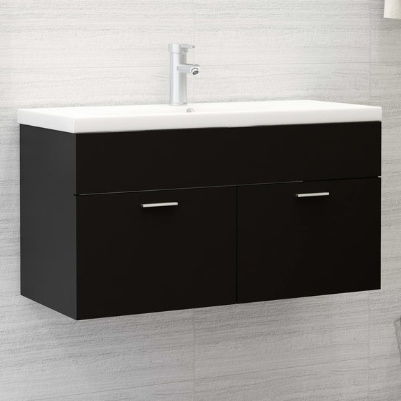 vidaXL Waschbeckenunterschrank Schwarz 90x38,5x46 cm Spanplatte
