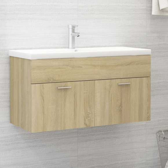 vidaXL Waschbeckenunterschrank Sonoma-Eiche 90x38,5x46 cm Spanplatte