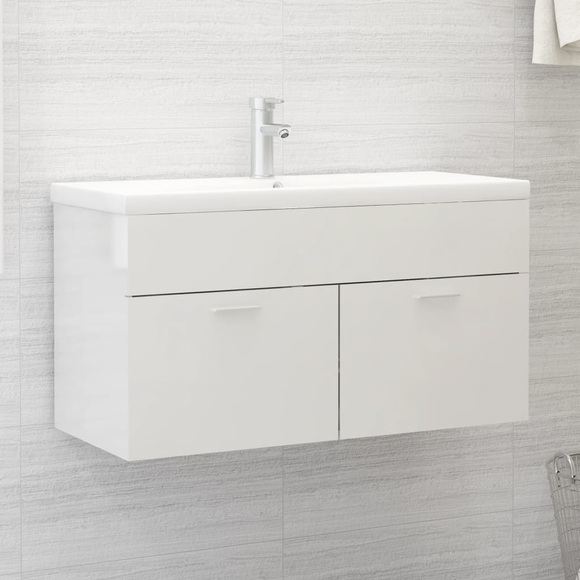 vidaXL Waschbeckenunterschrank Hochglanz-Weiß 90x38,5x46 cm Spanplatte