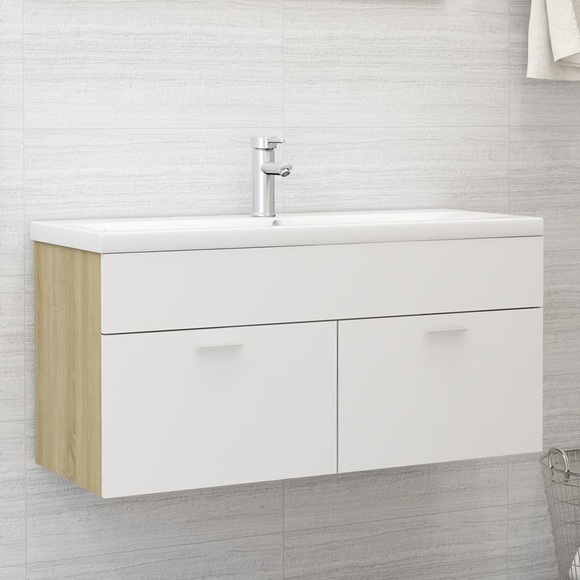vidaXL Waschbeckenunterschrank Weiß und Sonoma 100x38,5x46 Spanplatte