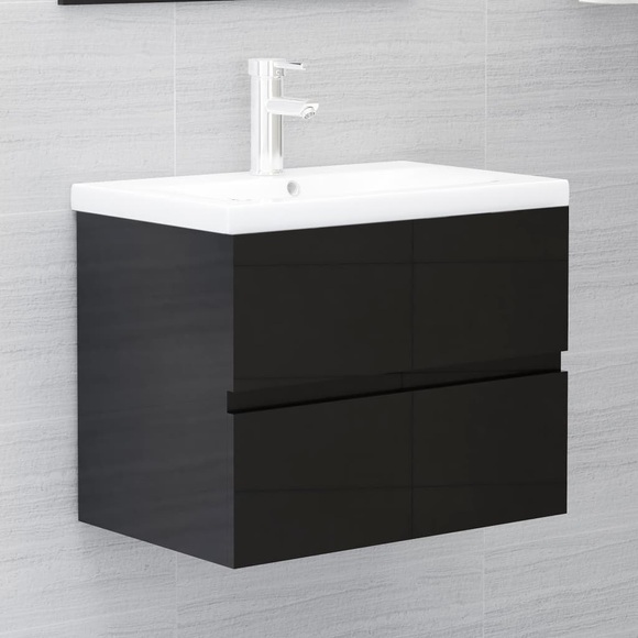 vidaXL Waschbeckenunterschrank Hochglanz-Schwarz 60x38,5x45 cm