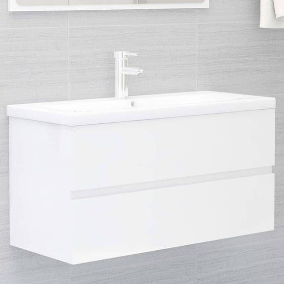 vidaXL Waschbeckenunterschrank Hochglanz-Weiß 90x38,5x45 cm Spanplatte