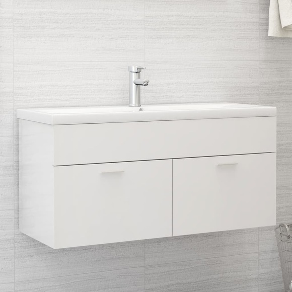 vidaXL Waschbeckenunterschrank Hochglanz-Weiß 100x38,5x46 cm Spanplatte