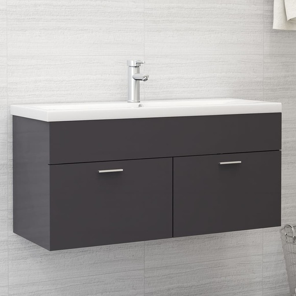 vidaXL Waschbeckenunterschrank Hochglanz-Grau 100x38,5x46 cm Spanplatte