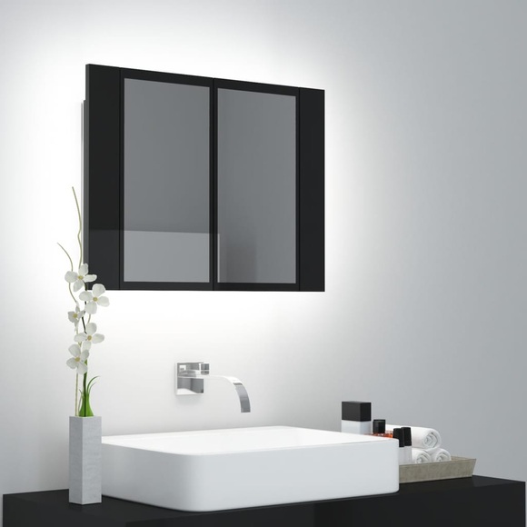 vidaXL LED-Bad-Spiegelschrank Hochglanz-Schwarz 60x12x45 cm