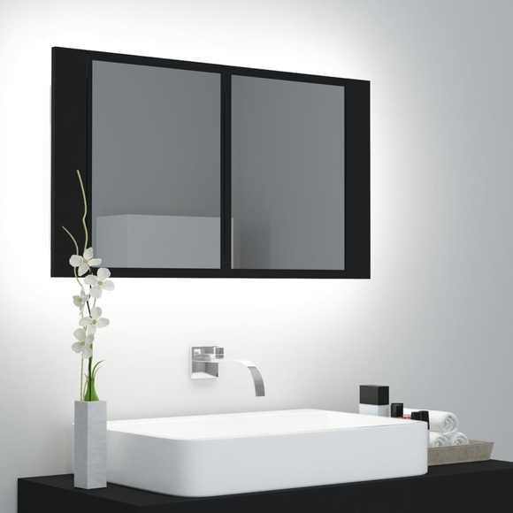 vidaXL LED-Bad-Spiegelschrank Schwarz 80x12x45 cm