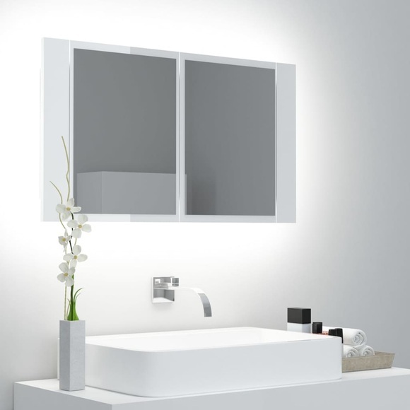 vidaXL LED-Bad-Spiegelschrank Hochglanz-Weiß 80x12x45 cm
