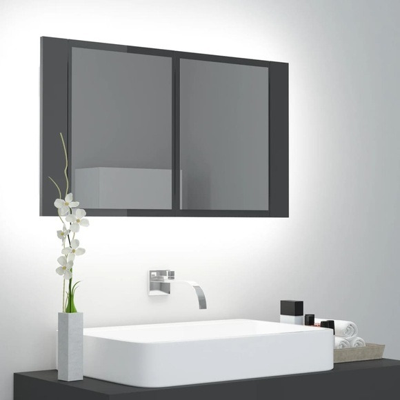 vidaXL LED-Bad-Spiegelschrank Hochglanz-Grau 80x12x45 cm