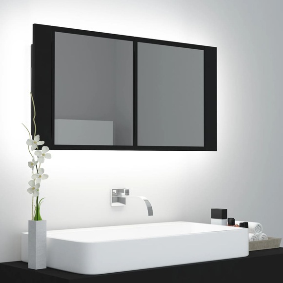 vidaXL LED-Bad-Spiegelschrank Schwarz 90x12x45 cm
