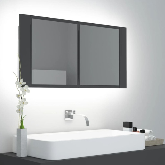 vidaXL LED-Bad-Spiegelschrank Grau 90x12x45 cm