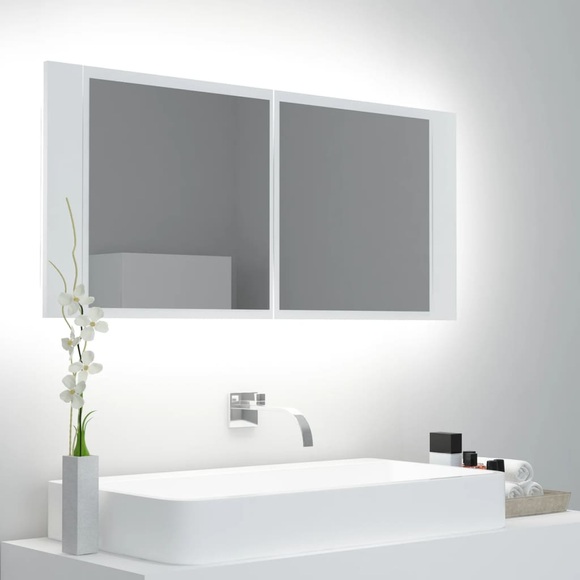 vidaXL LED-Bad-Spiegelschrank Weiß 100x12x45 cm
