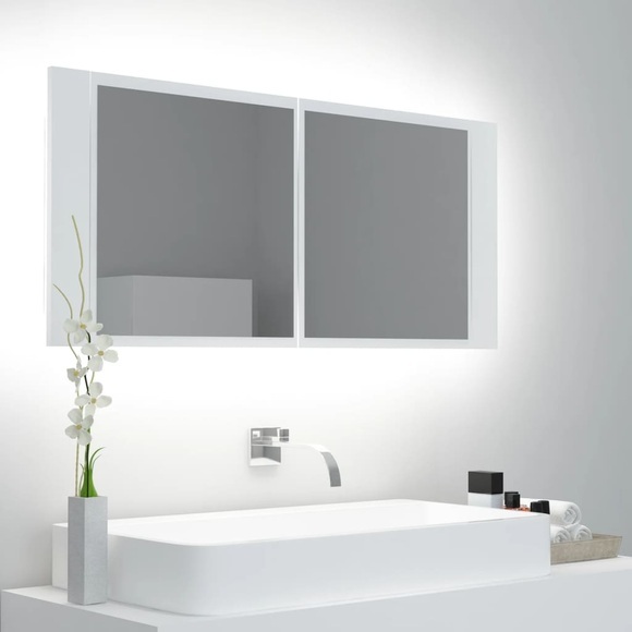 vidaXL LED-Bad-Spiegelschrank Weiß 100x12x45 cm