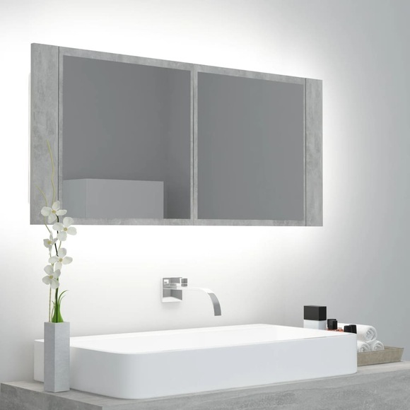vidaXL LED-Bad-Spiegelschrank Betongrau 100x12x45 cm