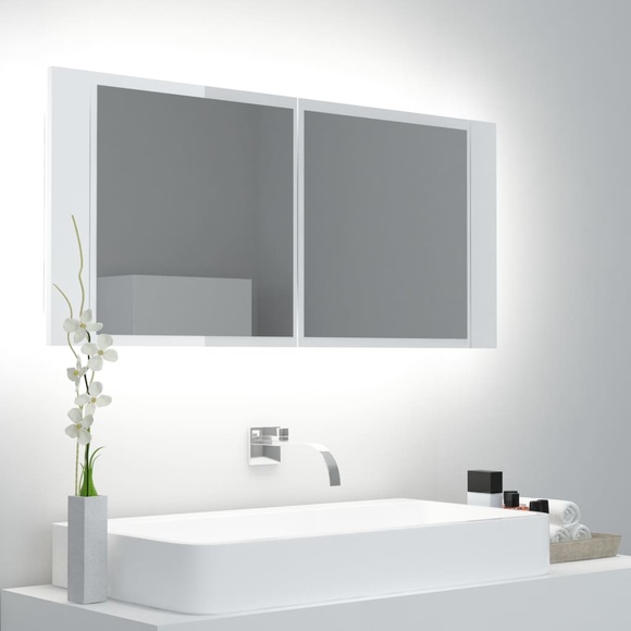 vidaXL LED-Bad-Spiegelschrank Hochglanz-Weiß 100x12x45 cm