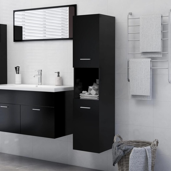 vidaXL Badezimmerschrank Schwarz 30x30x130 cm Spanplatte