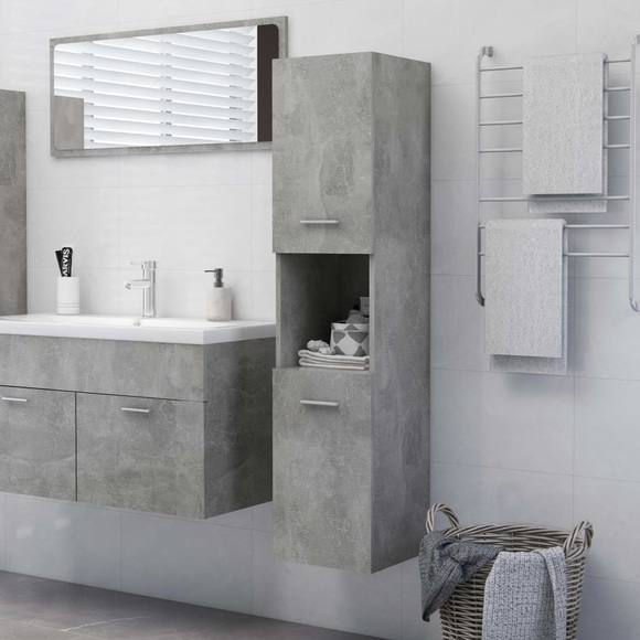 vidaXL Badezimmerschrank Betongrau 30x30x130 cm Spanplatte