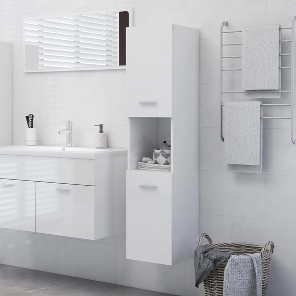vidaXL Badezimmerschrank Hochglanz-Weiß 30x30x130 cm Spanplatte