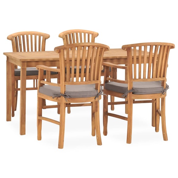 vidaXL 5-tlg. Garten-Essgruppe mit Kissen Massivholz Teak