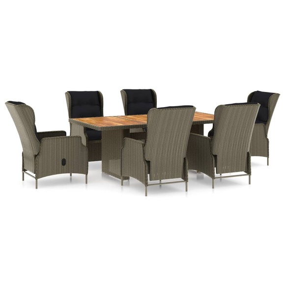 vidaXL 7-tlg. Garten-Essgruppe mit Auflagen Poly Rattan Braun