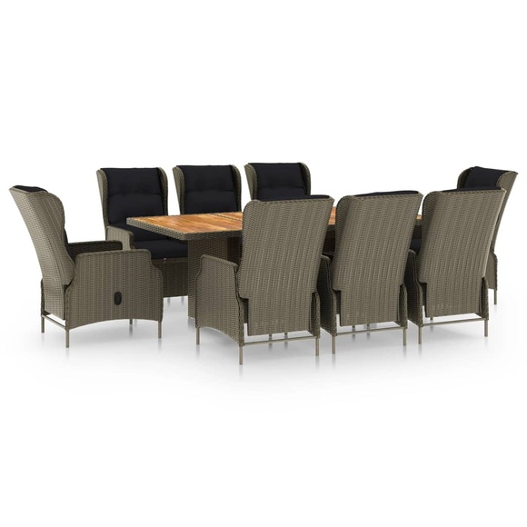 vidaXL 9-tlg. Garten-Essgruppe mit Auflagen Poly Rattan Braun