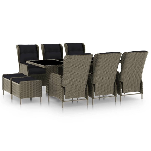 vidaXL 9-tlg. Garten-Essgruppe mit Auflagen Poly Rattan Braun