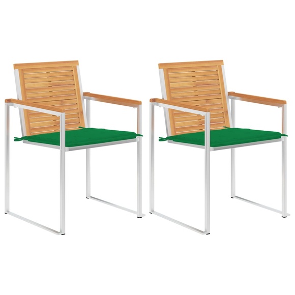 vidaXL Gartenstühle mit Kissen 2 Stk. Massivholz Teak und Stahl