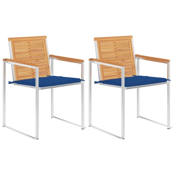 vidaXL Gartenstühle mit Kissen 2 Stk. Massivholz Teak und Stahl