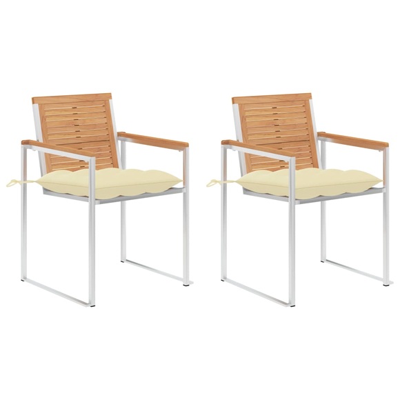 vidaXL Gartenstühle mit Kissen 2 Stk. Massivholz Teak und Stahl