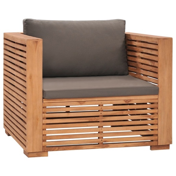 vidaXL Gartensessel mit Dunkelgrauen Kissen Massivholz Teak