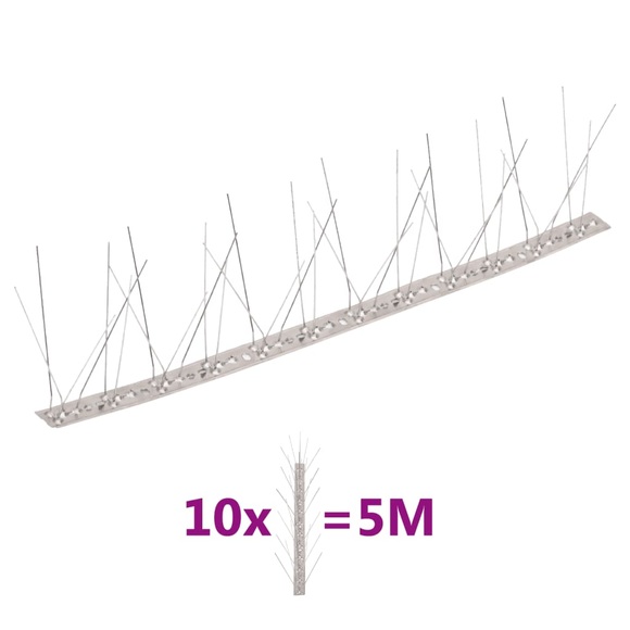 vidaXL 10-tlg. Vogelabwehr-Spikes-Set 5 m Edelstahl 5-reihig