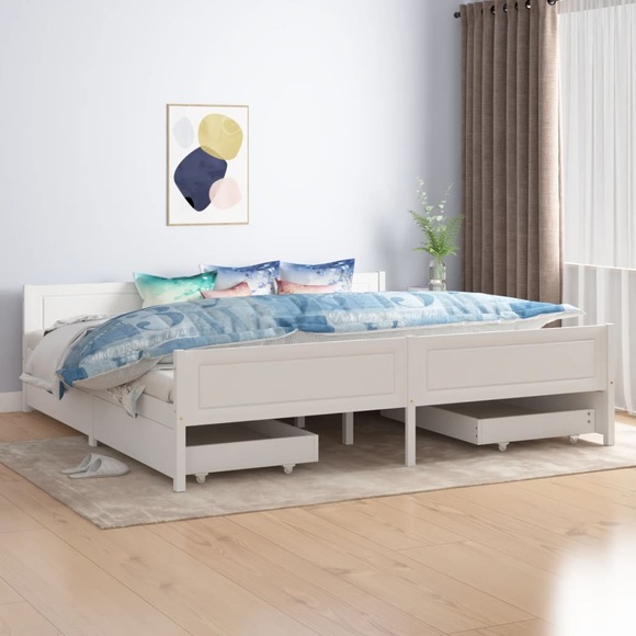 vidaXL Massivholzbett mit 4 Schubladen Weiß Kiefer 200x200 cm
