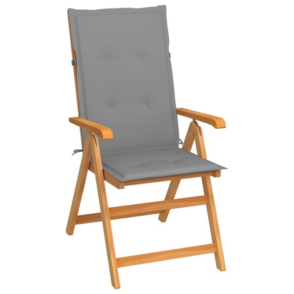 vidaXL Gartenstuhl mit Grauen Kissen Massivholz Teak