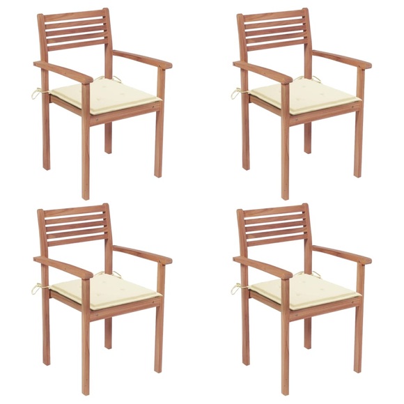 vidaXL Gartenstühle 4 Stk. mit Cremeweißen Kissen Massivholz Teak